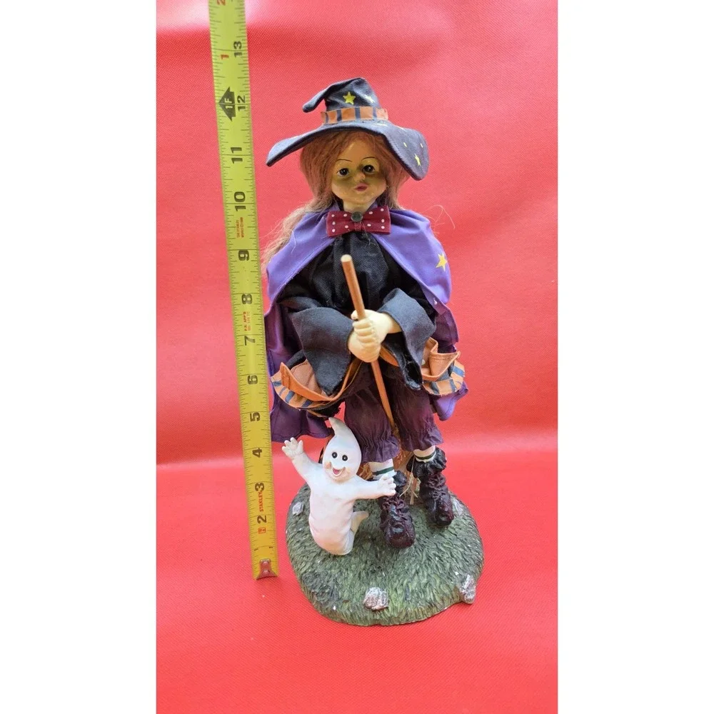 Vtg‎ Halloween Witch Ghost Pumpkin Jack-o'-lantern Figurine Resin & Paper-mâché